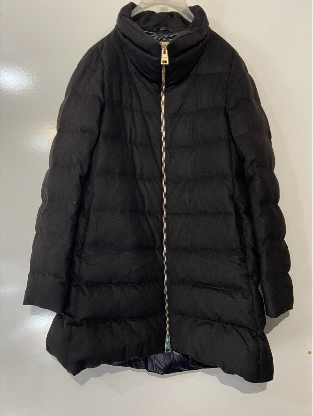 Womens HERNO Black Water Repellent Silk Cashmere Down Puffer Jacket Sz 46